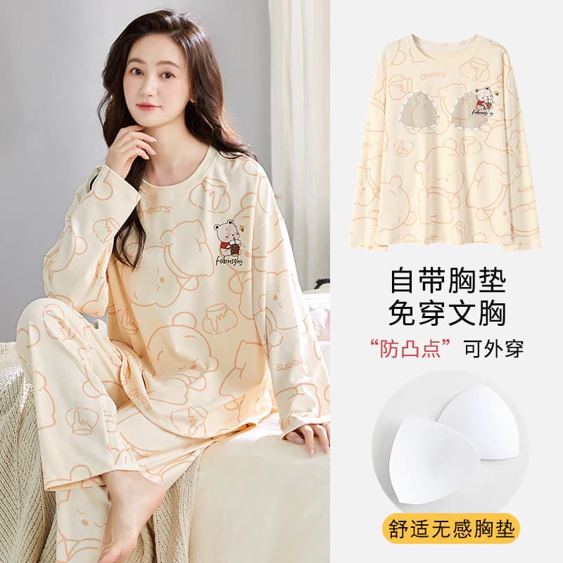 Bộ đồ ngủ chui đầu hoạt hình Poly-Cotton co giãn dành cho nữ có đệm áo ngực tích hợp