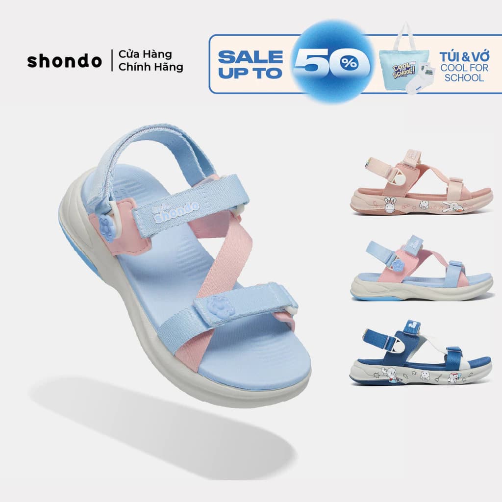 Giày Sandal Trẻ Em Little 8 Quai Hậu Xoay, Thoải Mái, Siêu Nhẹ Shondo Nhiều Màu