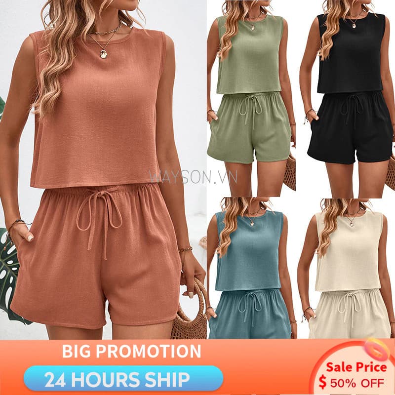 {READY STOCK} Bộ thời trang nữ Âu Mỹ 2026 Bộ hai món không tay khí mùa hè
