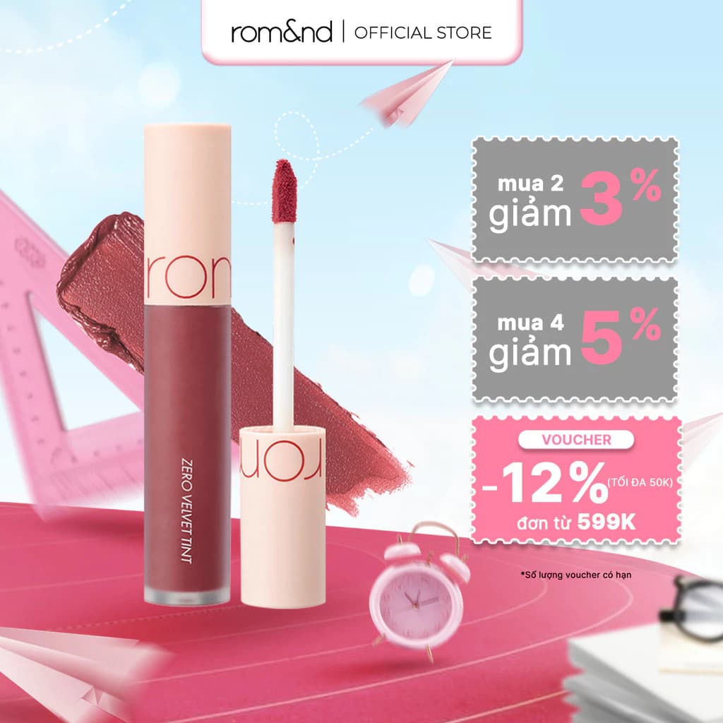 [LIVE] [Rom&nd] Son kem lì Hàn Quốc Romand New Zero Velvet Tint - Shell Beach Nude Collection 5.5g