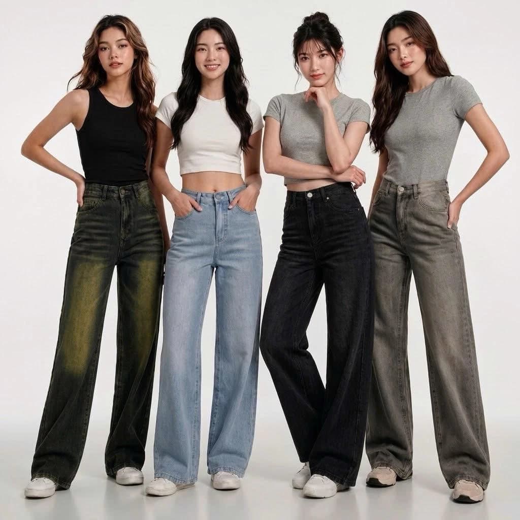 Quần Jean Nữ Ống Suông Rộng , Quần Bò Ống Rộng Chất Jean Mềm MIN.CLUB 168