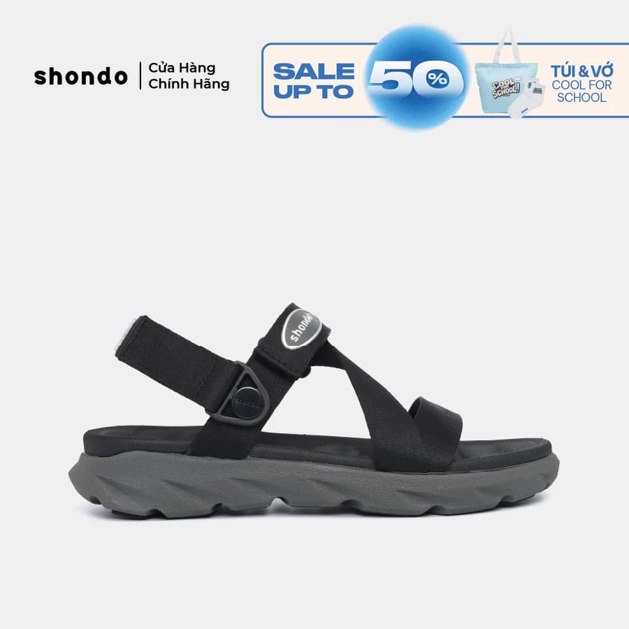 Giày Sandals Nam Nữ Shondo F6 Quai Xoay Đế Xám Phối Đen F6S1212