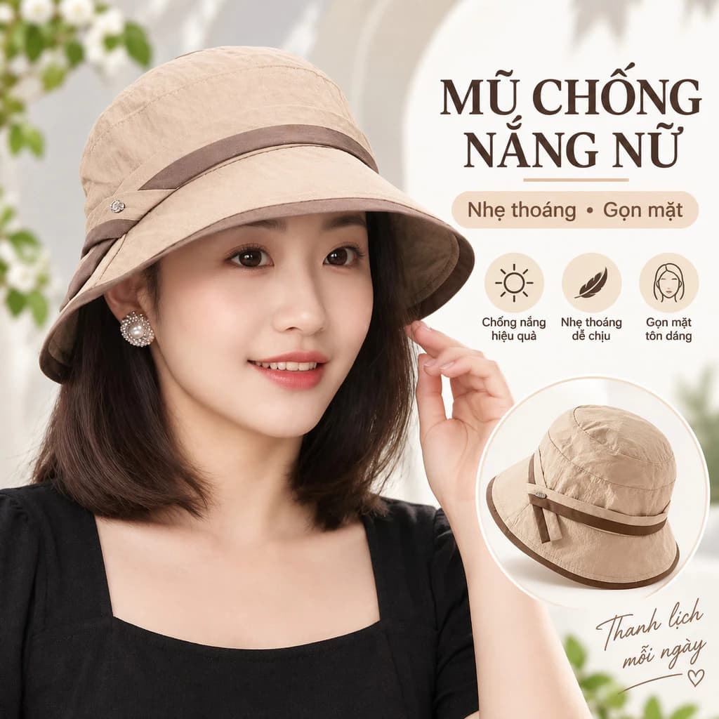 Mũ vành rộng thời trang – Tai bèo dễ thương, chống nắng tốt, nhẹ như không, gấp được cho vào túi