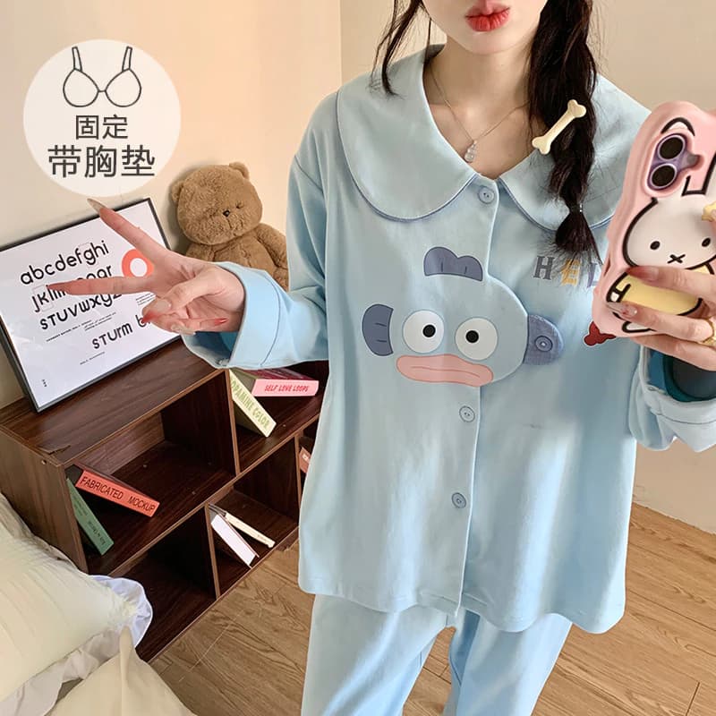 M-5XL Bộ Đồ Ngủ Có Đệm Nữ plus Kích Thước Bộ Đồ Ngủ Mùa Xuân Thu Dài Tay Đồ Ngủ Người Phụ Nữ Mặc Ở Nhà Dễ Thương Mặc Ban Đêm
