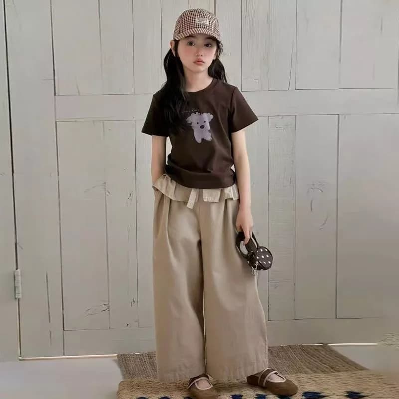 Bộ đồ bé gái mùa hè - Áo thun tay ngắn hoạt hình phối quần ống rộng phong cách Hàn Quốc