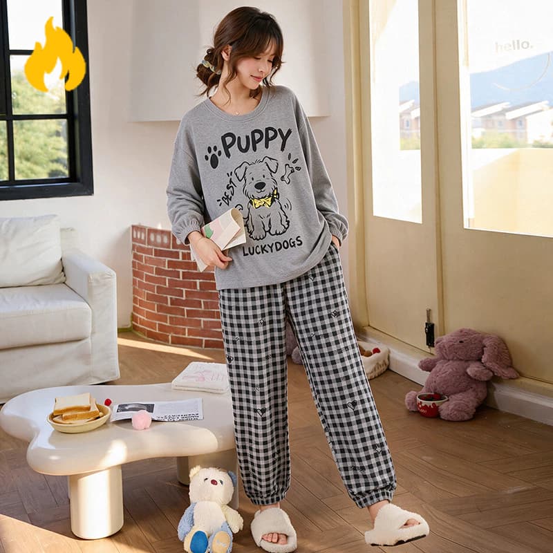 Bộ Đồ Ngủ Nữ Nhung Lông Cừu Mùa Đông Bộ Đồ Ngủ Dài Tay Đồ Ngủ Người Phụ Nữ Rời Giữ Ấm Mặc Mặc Nhà Đêm Phiên Bản Dày