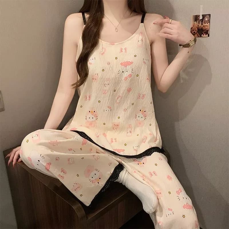 Bộ Đồ Ngủ Nữ Có Miếng Lót Ngực Nhẹ Thoải Mái Mùa Hè Dễ Thở Tốt Quần Ngắn Tay Bộ Đồ Ngủ Bộ 2 Món Có Thể Mặc Bên Ngoài Không