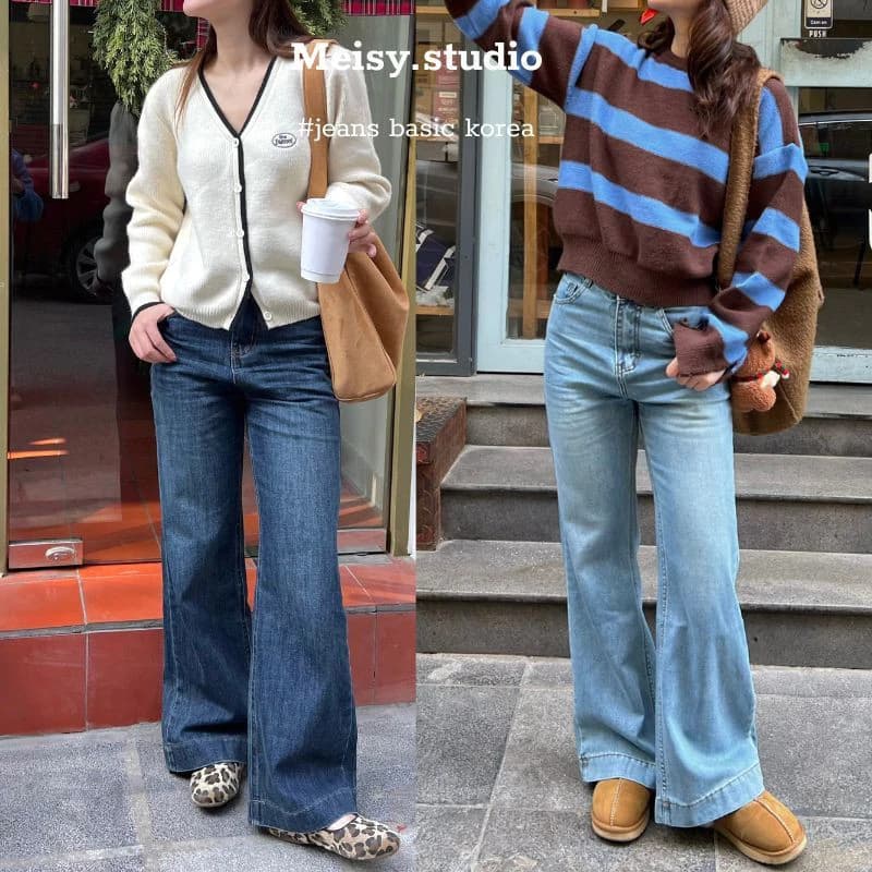 Quần jeans bò ống rộng loe nữ cạp lưng cao bản gấu to phong cách Hàn Quốc WJeans117