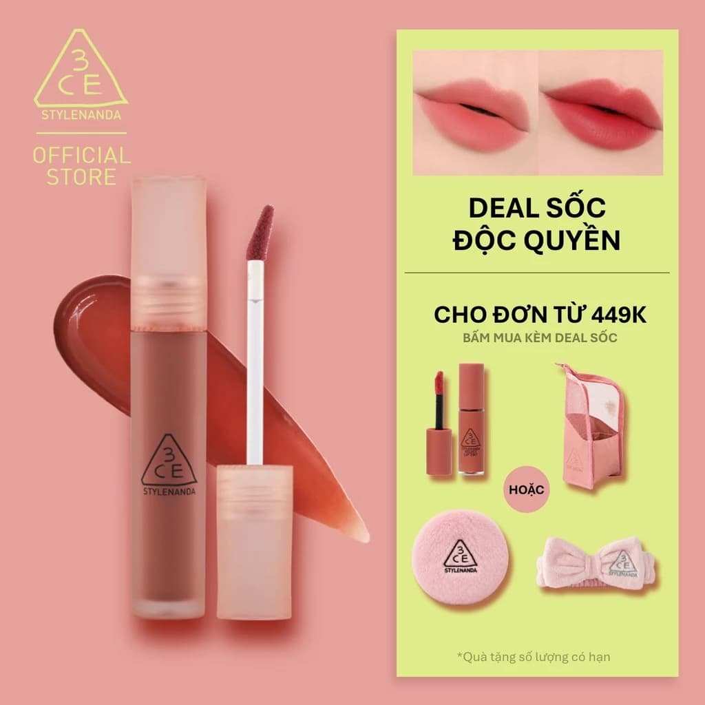 Son Kem Lì 3CE Blur Water Tint Mịn Môi Mờ Ảo, Không Lem, Lâu Trôi, Che Phủ Rãnh Môi, Bền Màu, Nhẹ Môi