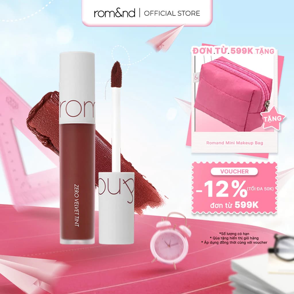 [Rom&nd x KOL] Son kem lì cực nhẹ môi Hàn Quốc Romand Zero Velvet Tint 5.5g