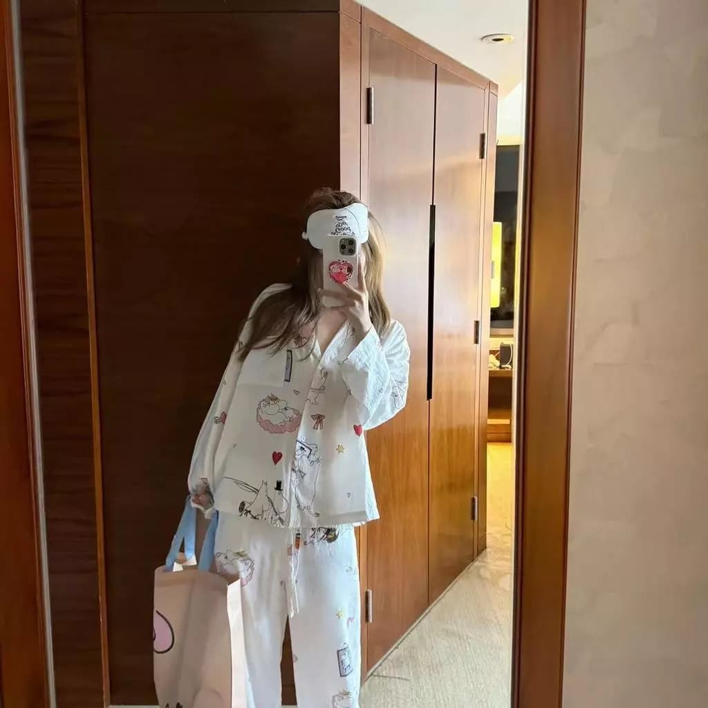Đồ ngủ Cotton đám mây cho phụ nữ Quần dài tay đầy đủ Bộ đồ ngủ