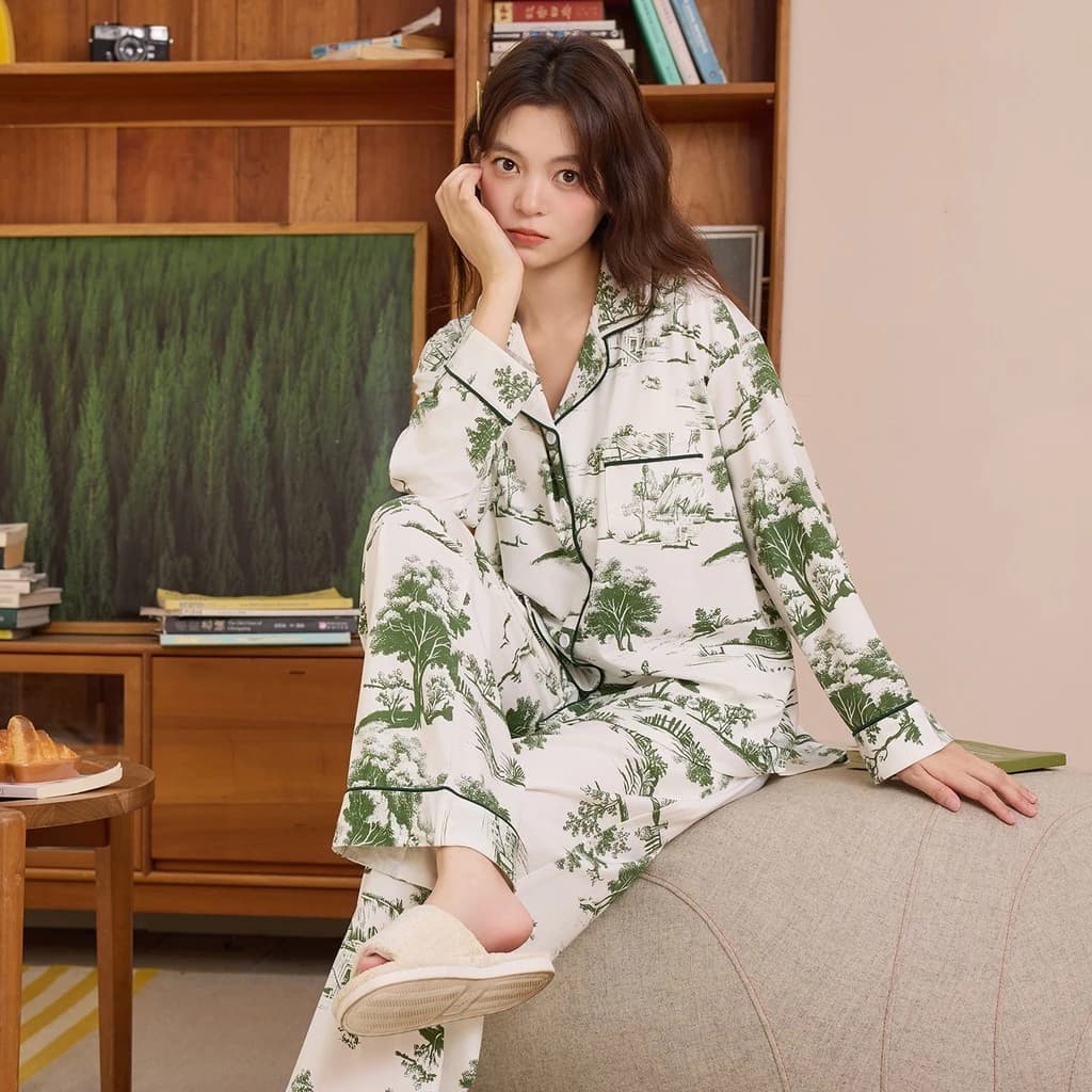Bộ Đồ Ngủ Nữ 100% Cotton Bộ Đồ Ngủ Mùa Thu Đông Tay Dài Đồ Ngủ Người Phụ Nữ Hoạt Hình Dễ Thương Mặc Ở Nhà