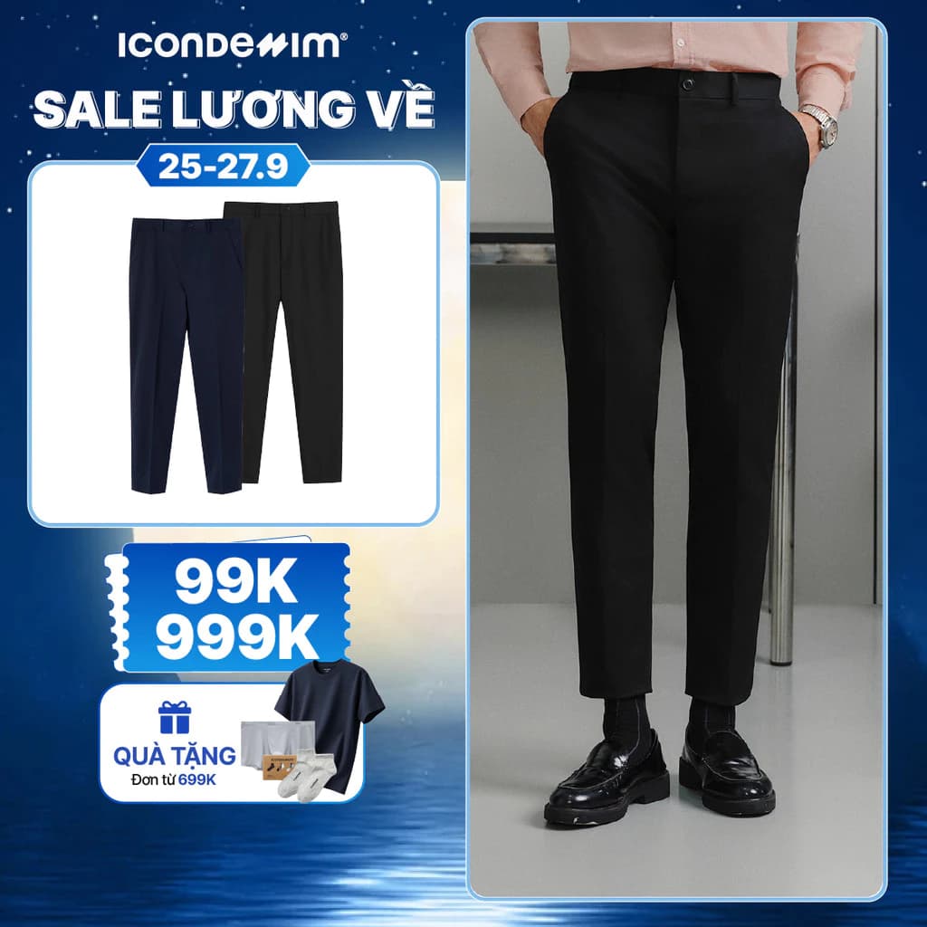 Quần Tây Nam ICONDENIM Ống Ôm Basic Trousers Form Slim QTID0050