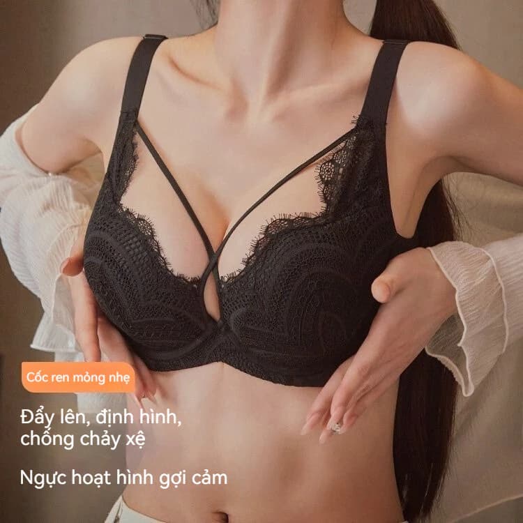Áo ngực nữ ren gợi cảm mỏng nhẹ quai cứng mềm nâng ngực gom nách cỡ lớn kiểu Pháp ngực lớn kiểu dáng quyến rũ