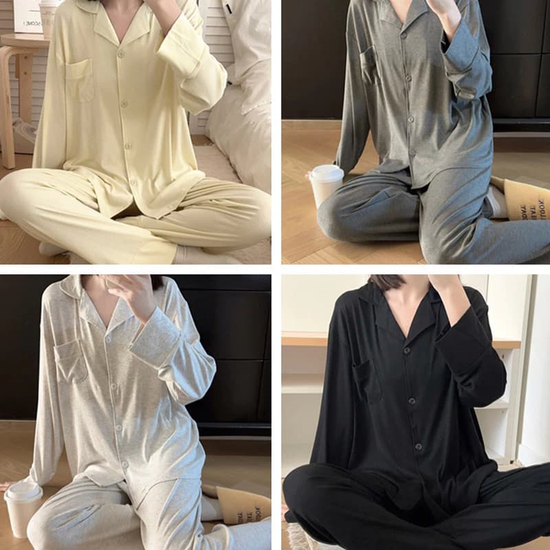 Bộ đồ ngủ dài tay bằng Cotton Modal dành cho nữ Bộ đồ ngủ ngọt ngào đơn giản