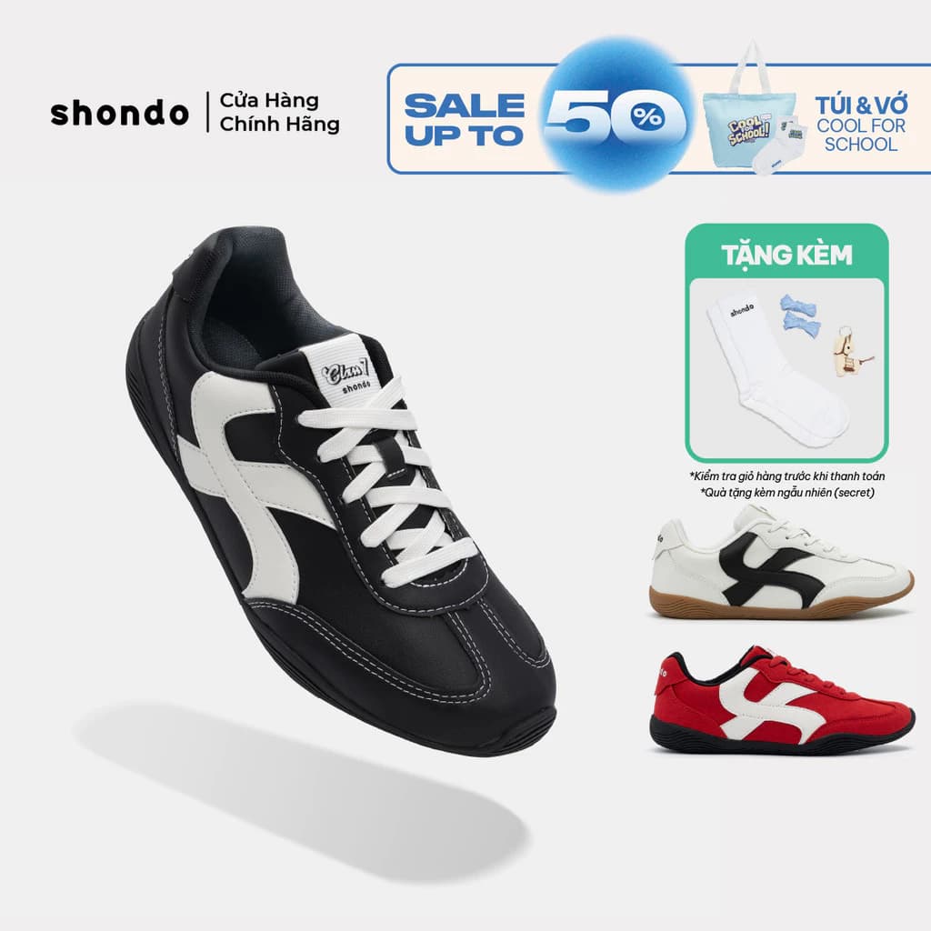 Giày Thể Thao Sneaker Unisex Shondo Class 7 Phối Da Microfiber Đi Học Đi Chơi Nhiều Màu