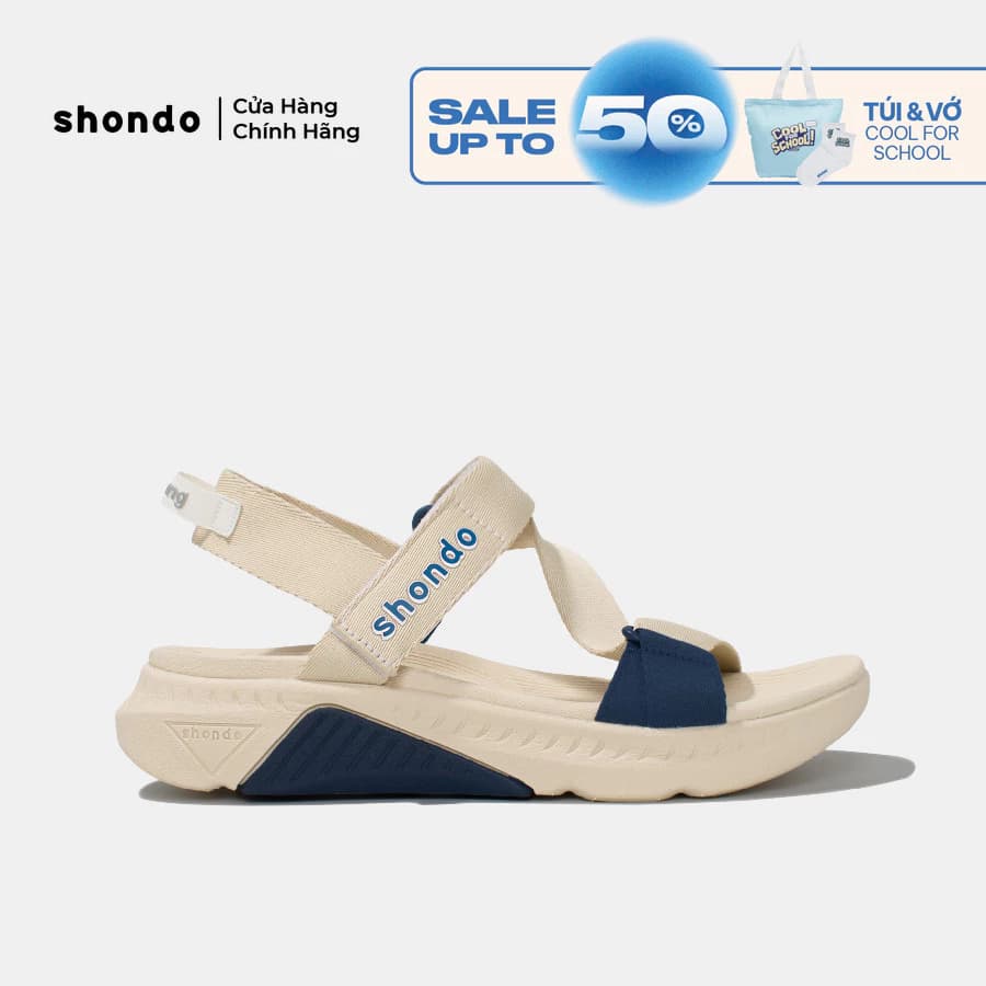 Giày Sandal Nam Nữ Shondo F7R Đế Phylon Cao 5cm Be Phối Xanh Dương F7R2530