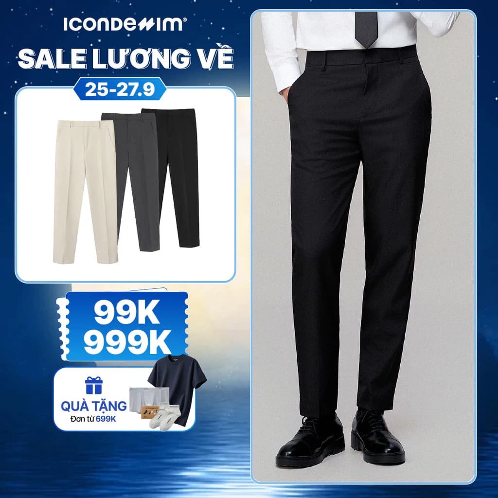 Quần Tây Nam ICONDENIM Ống Suông Co Giãn Basic Form Straight QTID0064