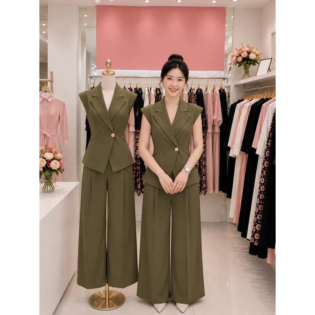 Set Vest Nữ Công Sở Phối Quần Suông Thanh Lịch. Hiện Đại Có BIGSIZE Đi Làm Đi Tiệc Đều Thích HợpJANGMY2