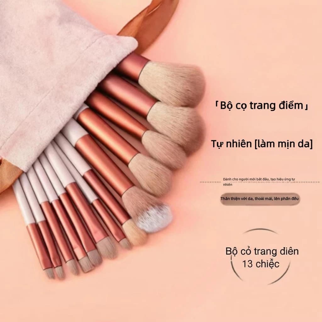Bộ Cọ Trang Điểm 13 Cây Lông Mềm Tự Nhiên Cán Nhựa Bền Đẹp Kèm Túi Đựng ✨Luyoo24.vn✨