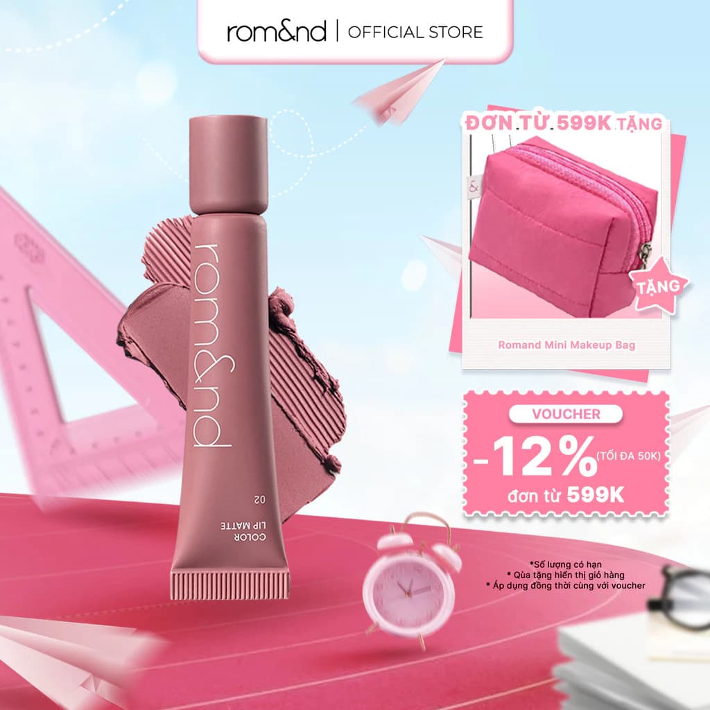 [Rom&nd x KOL] Son bùn mịn lì bền màu trên môi Romand Color Lip Matte