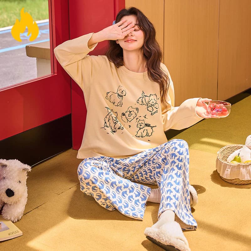 Bộ Đồ Ngủ Mùa Đông Nữ Plus Kích Thước Bộ Đồ Ngủ Dralon Tay Dài Đồ Ngủ Người Phụ Nữ Rời Giữ Ấm Mặc Ở Nhà Mặc Ban Đêm Phiên Bản Dày