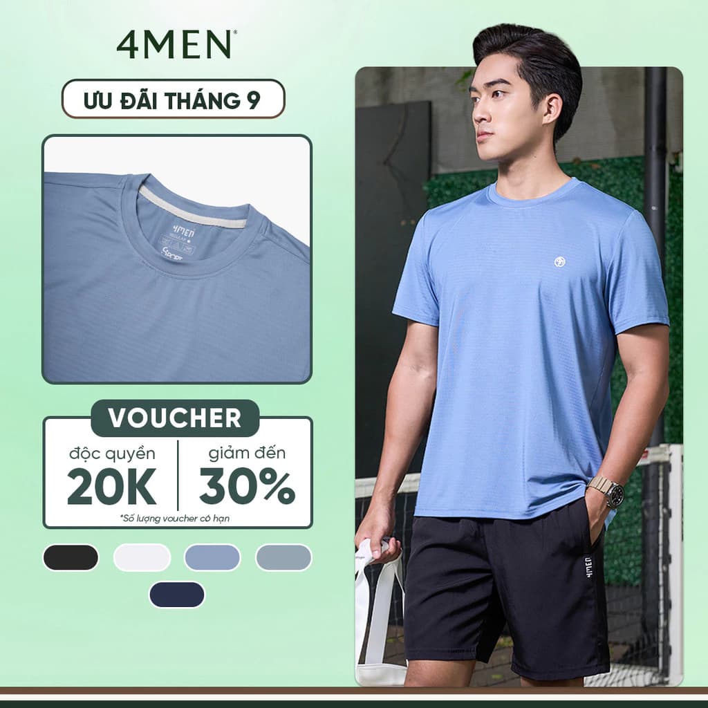 Áo Thun Thể Thao Nam Trơn In Logo 4M Tròn Form Regular 4MEN AT175 mềm mại, thoáng khí, co giãn, thấm hút mồ hôi, giá rẻ