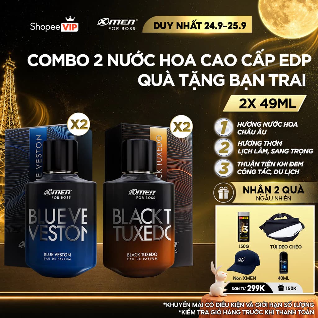 [SVIP] Combo 2 Nước Hoa Nam Cao Cấp EDP X-Men for Boss 49ml-Hương Thơm Thanh Mát Phóng Khoáng Lịch Lãm-Quà Tặng Bạn