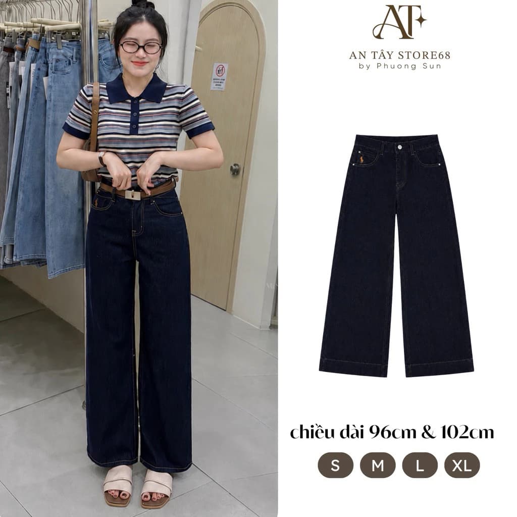 Quần Jean Suông Nữ AN TÂY Thêu Ngựa VẢI JEAN MỀM QC  Dài 95/102cm #8682-8685 SMLXL