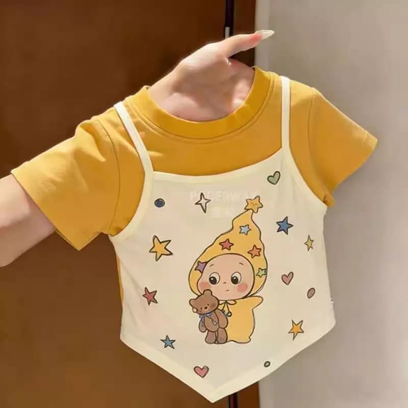 Nữ Bé Dễ Thương Starman Ngắn Tay Mùa Hè Phong Cách Mới Trẻ Em Thời Trang Cotton Phù Hợp Với Áo