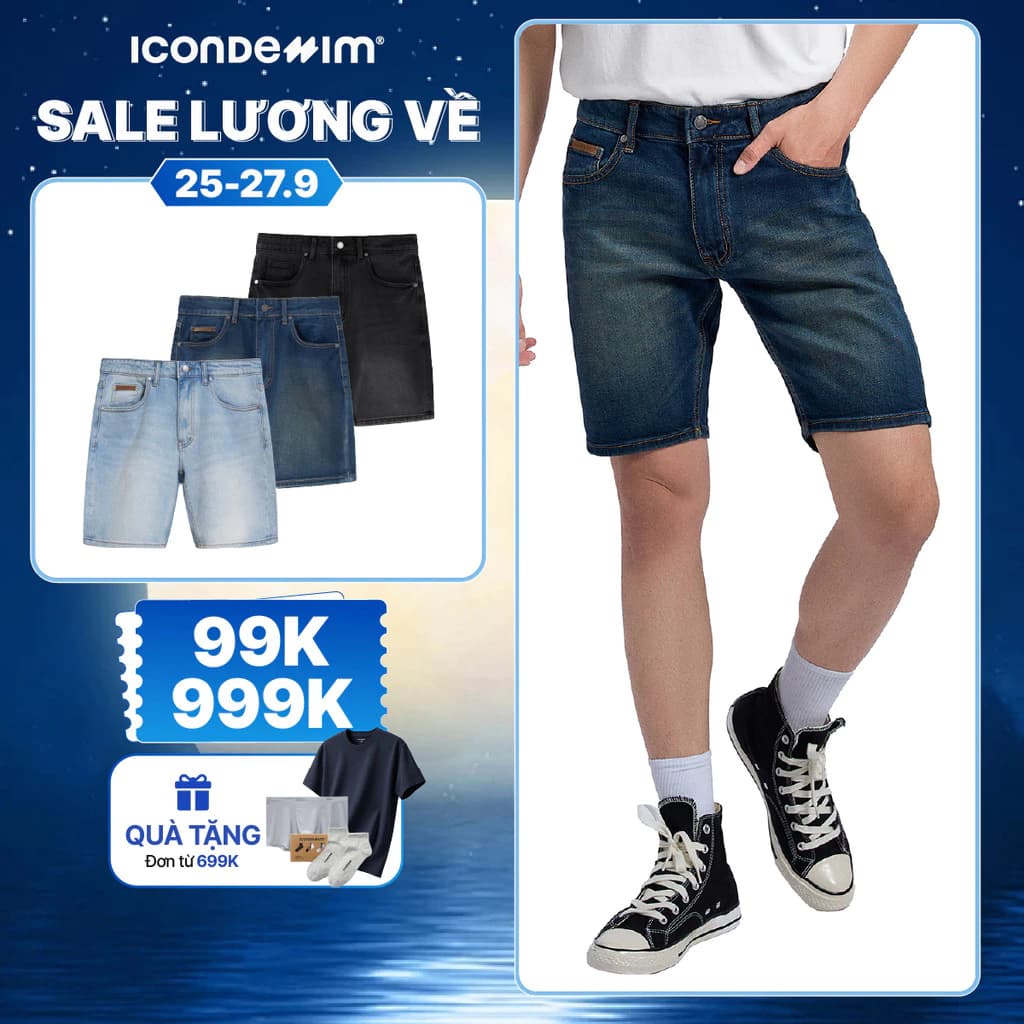 Quần Short Denim Nam ICONDENIM Wash Basic Color Form Slim QSID0186