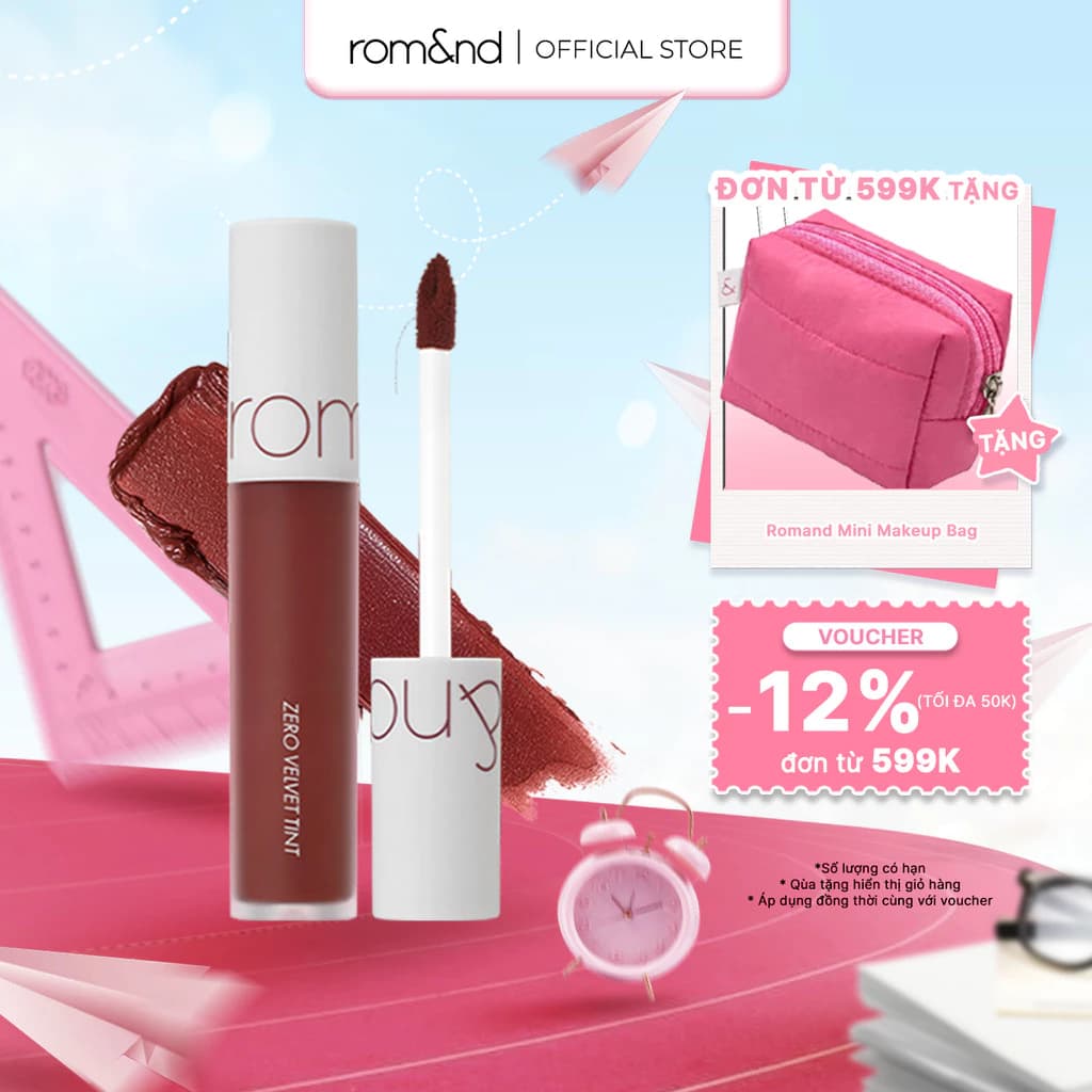 [Rom&nd] Son kem lì cực nhẹ môi Hàn Quốc Romand Zero Velvet Tint 5.5g