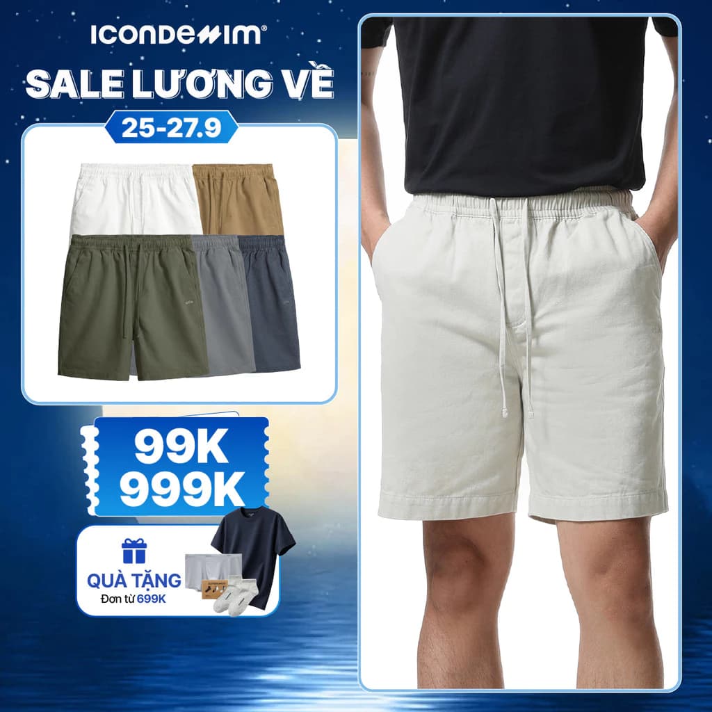 Quần Short Kaki Nam Lưng Thun ICONDENIM Fabric Thoáng Mát Trẻ Trung QSID0137