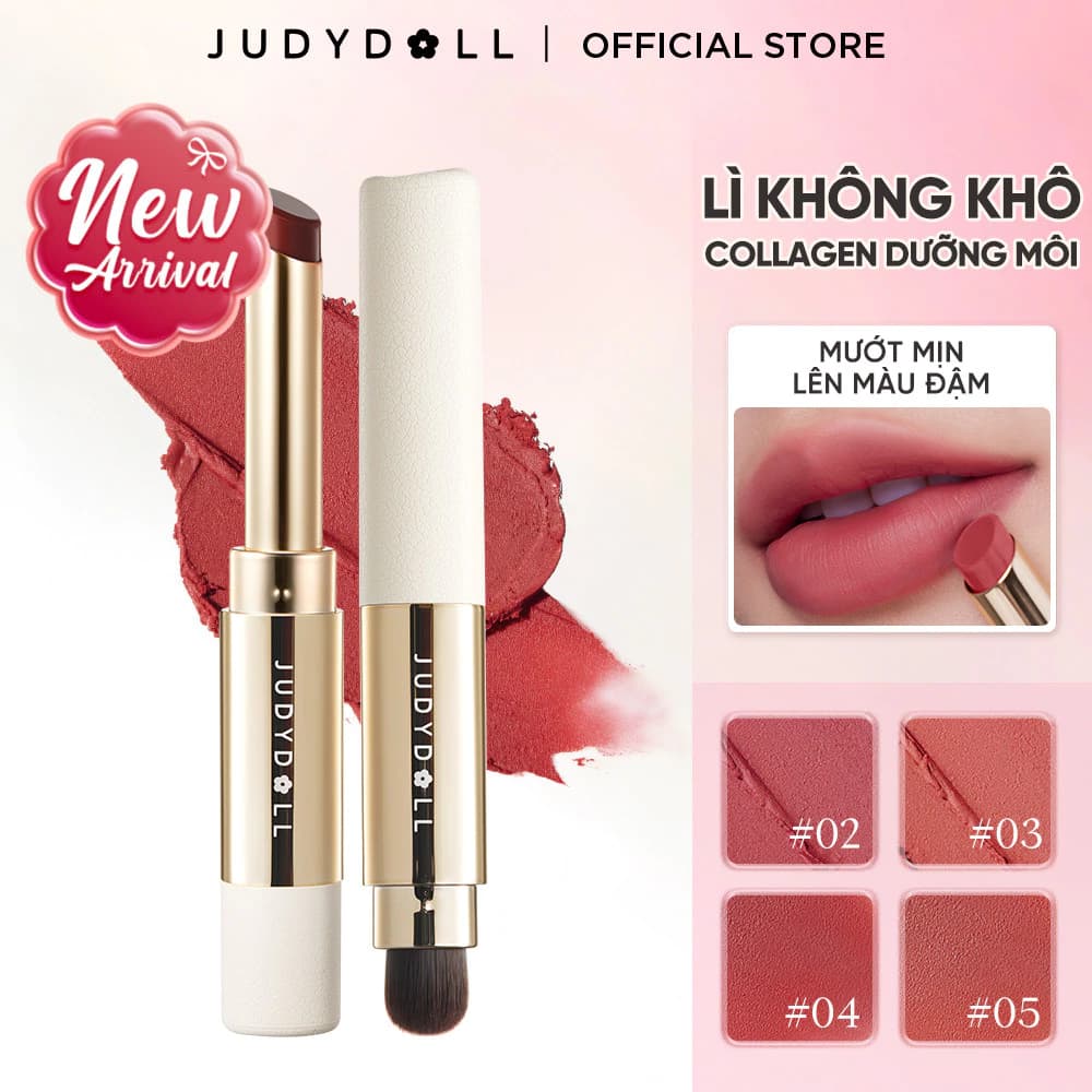 [MỚI] Son Lì JUDYDOLL Soft Matte Lipstick Son thỏi Mịn lì Chứa Collagen Dưỡng môi 2g