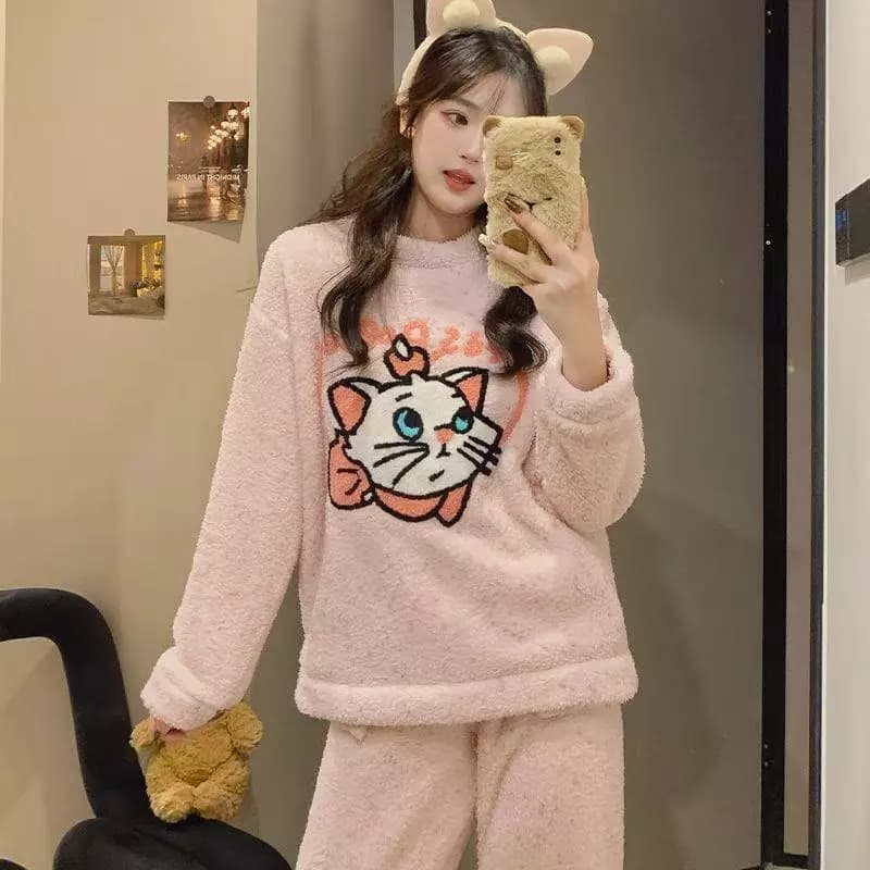 Bộ Đồ Ngủ Nữ Flannel Dễ Thương Bộ Đồ Ngủ Mùa Đông Dài Tay Đồ Ngủ Người Phụ Nữ Rời Mặc Ban Đêm Giữ Ấm Dày Mặc Nhà