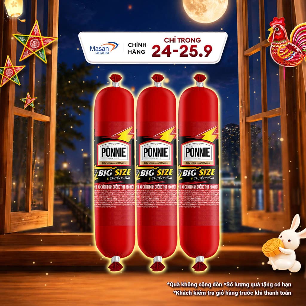 [Chọn loại] Xúc xích Tiệt trùng Ponnie vị heo cây x 120g