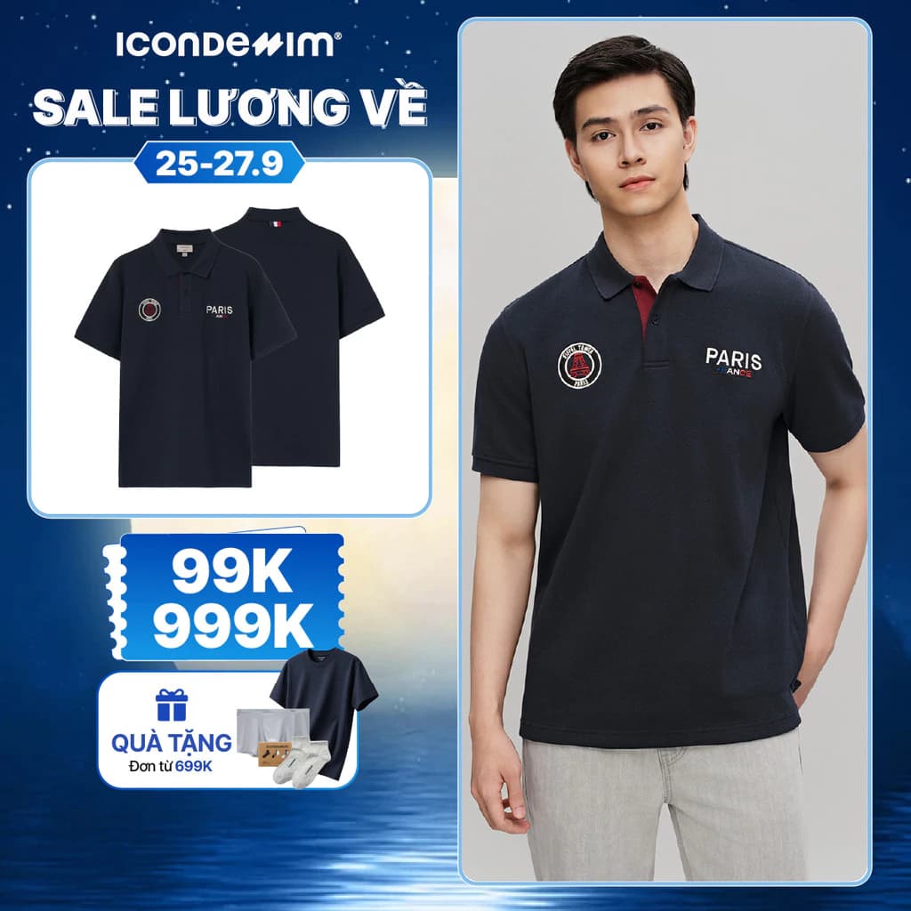 Áo Polo Nam ICONDENIM Hoạ Tiết Paris Form Regular PLID0226