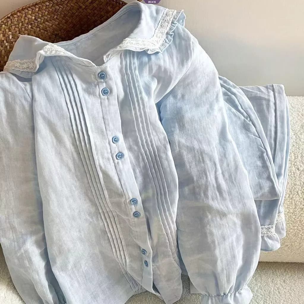 Order - Bộ Đồ Ngủ Xù Tươi Phong Cách Búp Bê Kết Hợp Chi Tiết Ren Dài Tay