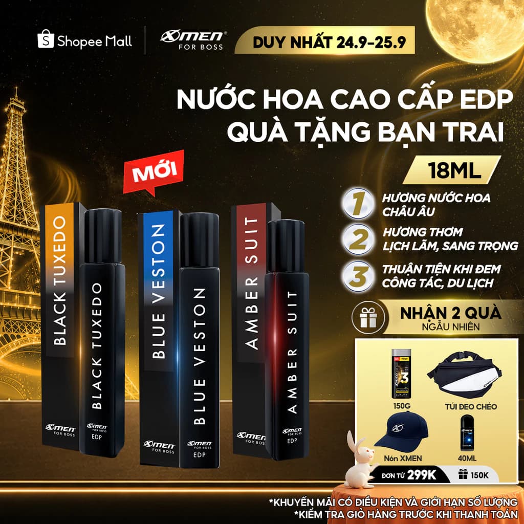 [MỚI] Nước Hoa Nam Cao Cấp XMen for Boss EDP chai 9ml, Hương Thơm Lịch Lãm, Lưu Hương 48H