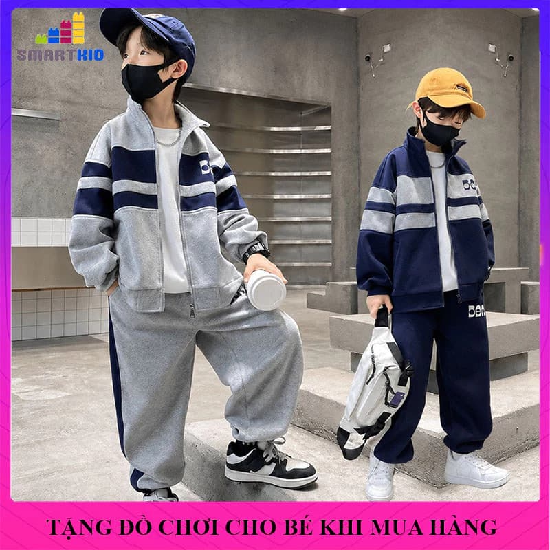Đồ bé trai, đồ bộ thu đông bé trai mẫu BAR, quần áo dài tay thu đông bé trai size 18-50kg chất nỉ dày dặn, bộ đồ bé trai