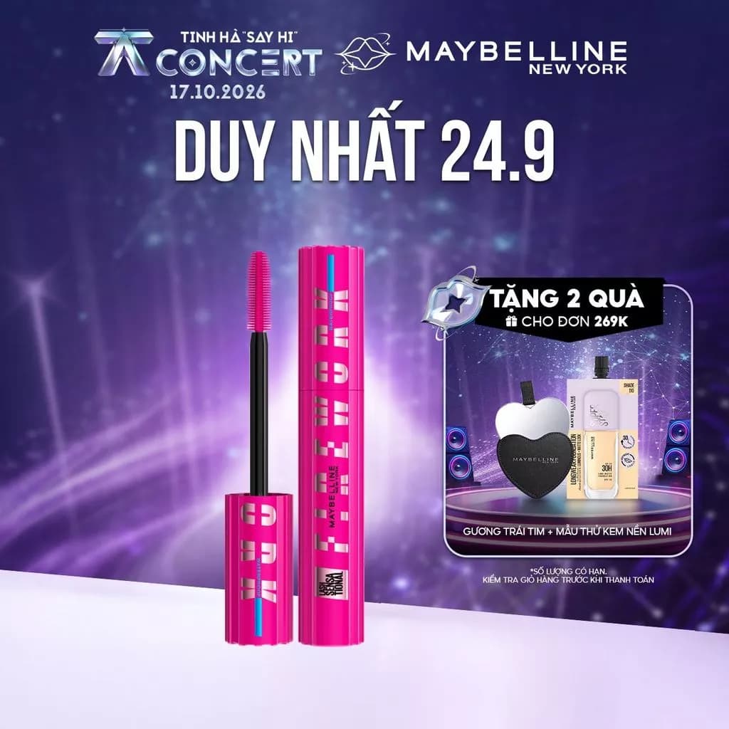 [Mới] Mascara Firework Chuốt Mi Cong Dài và Tỏa Mi 360 Độ Lash Sensational Maybelline New York Waterproof 8.75ml
