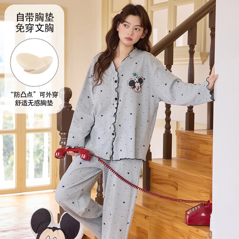 Bộ Đồ Ngủ Có Đệm Nữ Plus Kích Thước Bộ Đồ Ngủ Mùa Thu Đông Tay Dài Đồ Ngủ Người Phụ Nữ Hoạt Hình Dễ Thương Mặc Nhà M-3XL