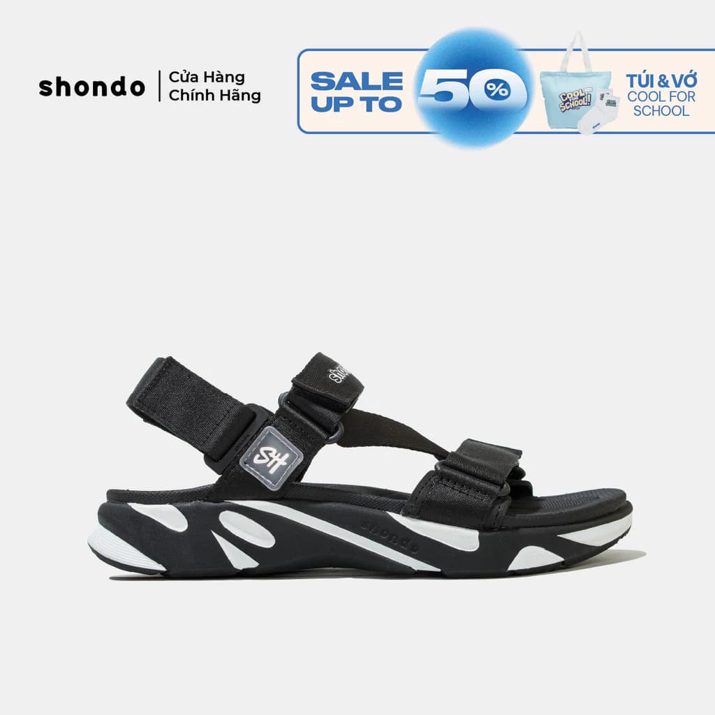 Giày Sandal Nam Nữ Shondo Êm Chân, Bền F8 Đen Trắng Ver.2 F8M1012