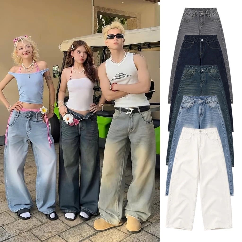 AB HOUSE - Quần jeans ống Suông Wash thời trang nam nữ