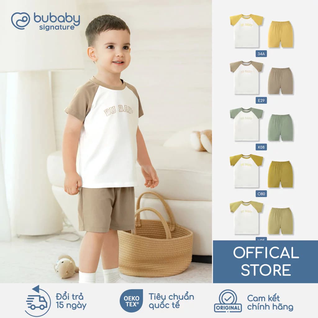 Bộ quần áo cộc tay in logo Bu Baby, bộ cộc tay thoáng mát, bộ cộc thời trang, bộ cộc trẻ em | SBC130401