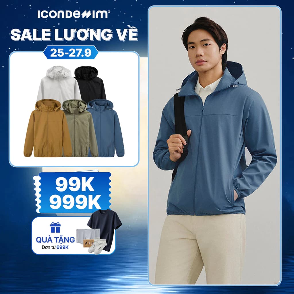 Áo Khoác Dù Nam ICONDENIM Có Nón Mỏng Nhẹ Pocketable Form Regular AKID0196