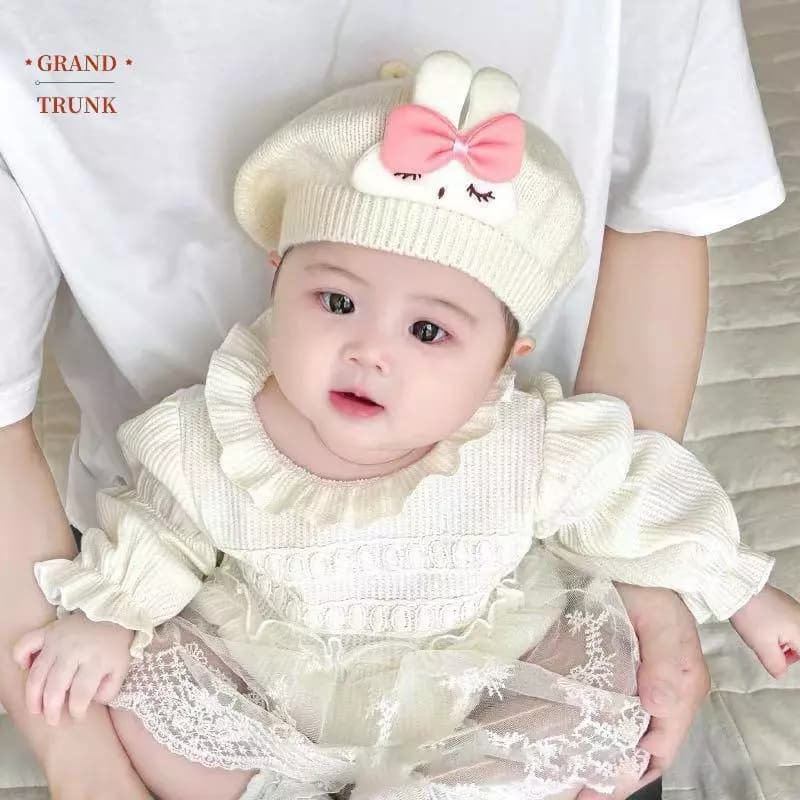 [INVN] Mũ nồi thỏ hoạt hình ngọt ngào Mũ nồi cho trẻ sơ sinh Mũ nồi mềm mại Mũ nồi mùa thu đông Mũ màu trơn Dễ thương Ấm áp Trẻ em Quà tặng Bonnet Mới
