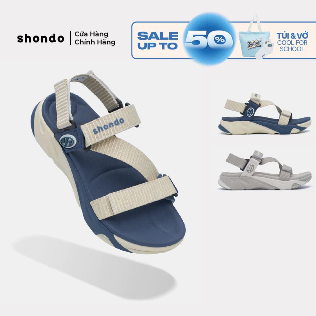 Giày Sandal Nam Nữ Shondo F8M Quai Dù Dệt Dập Gân Nhiều Màu