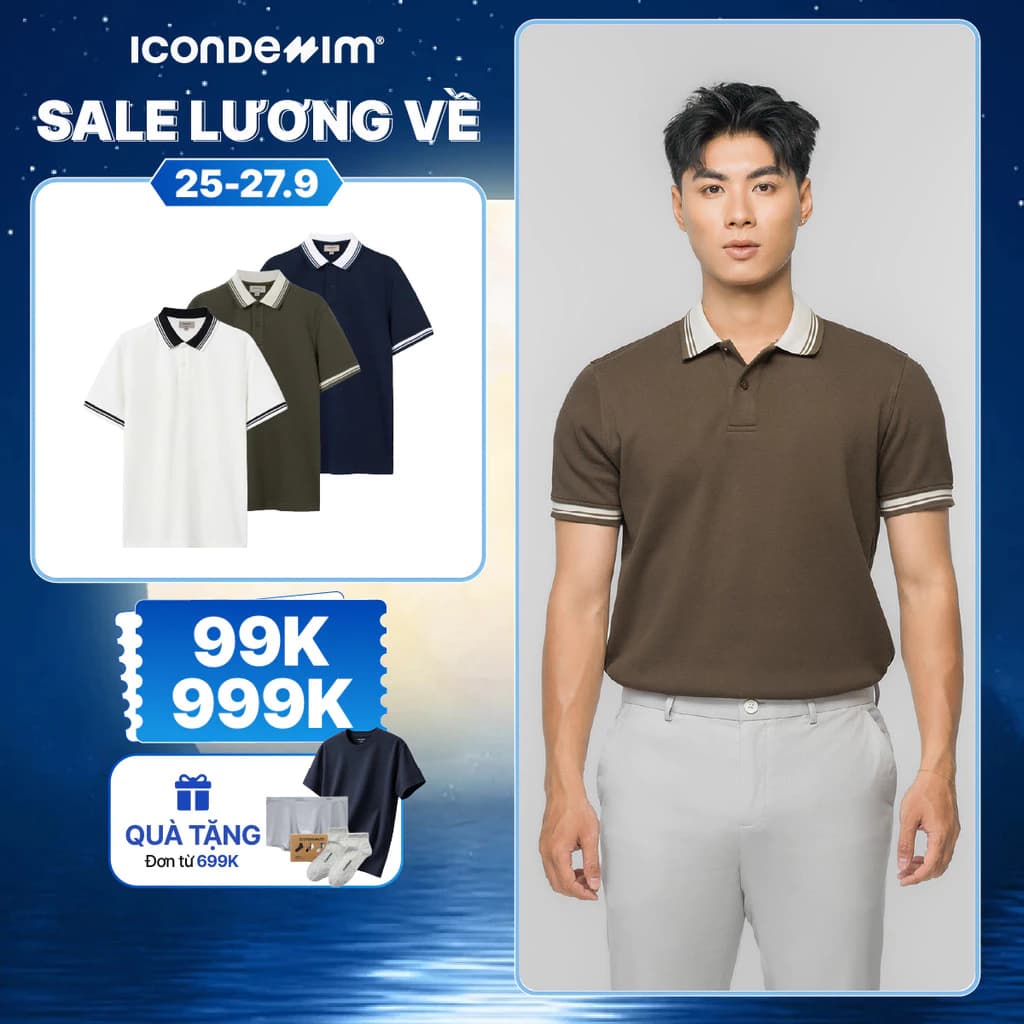 Áo Polo Nam ICONDENIM Họa Tiết Phối Cổ Contrasting Ribbed Details Form Regular PLID0220
