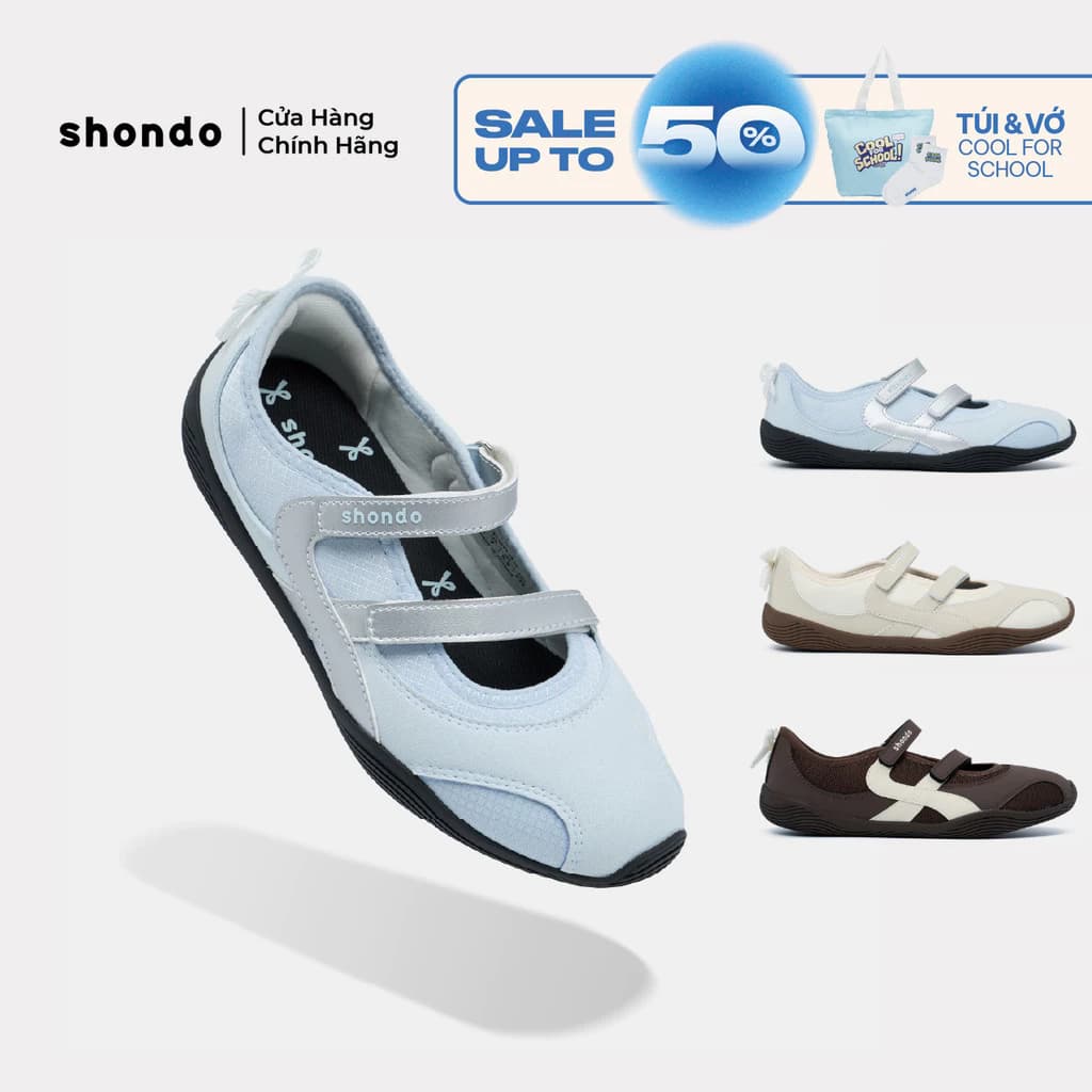 Giày Búp Bê Ballet Sneaker Nữ Minie Shondo Ver 2 Đế Bệt Vải Mesh Quai Dán Nhiều Màu